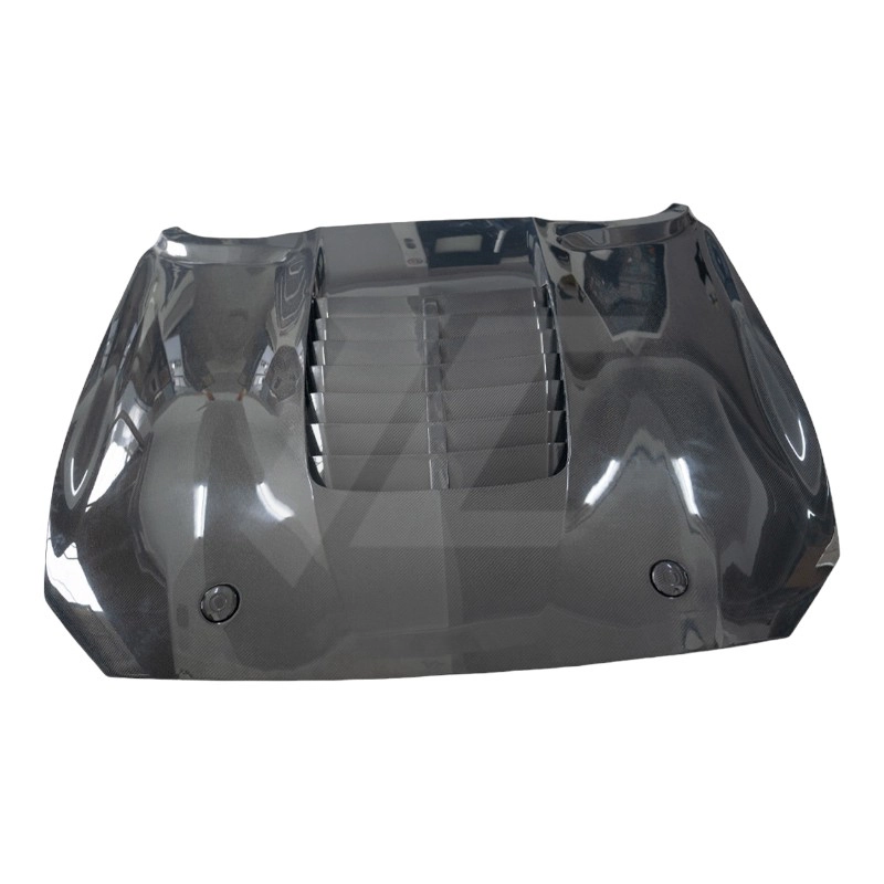Mustang GT500 black carbon fiber hood front view - ICOOH Mustang GT500 black carbon fiber hood front view - ICOOH